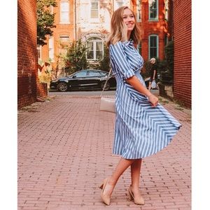 NWOT Eliza J Stripe Midi Smocked Shirt Dress